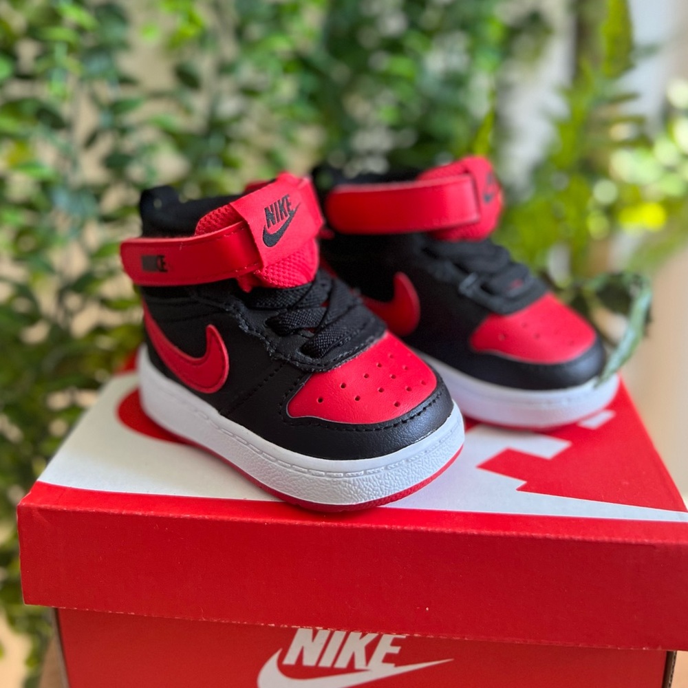 Nike Court Borough 2 size 2C (Mid) University Red/Black/White worn once